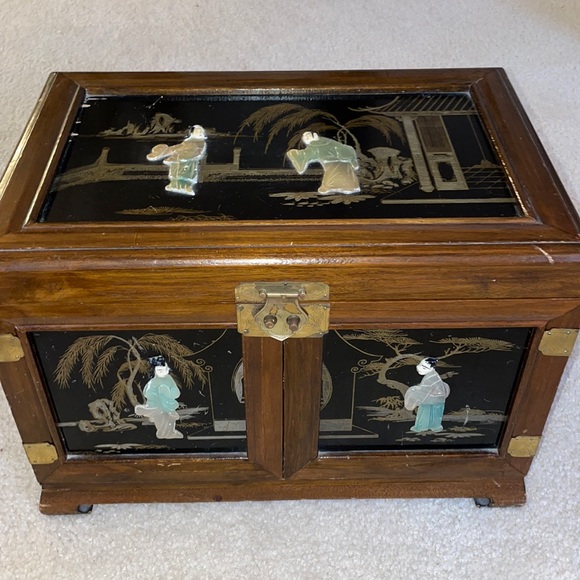 Antique Asian Oriental Jade inlaid Jewelry box
